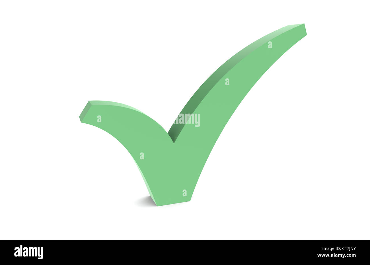 Una marca de verificación. Verde aislado en blanco. Foto de stock