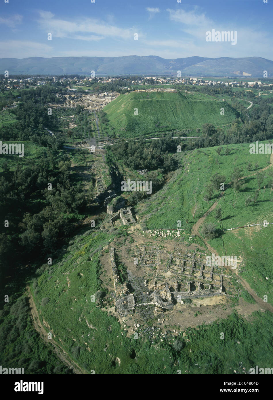 Fotografía aérea de las antiguas ruinas de Beth Shean Foto de stock