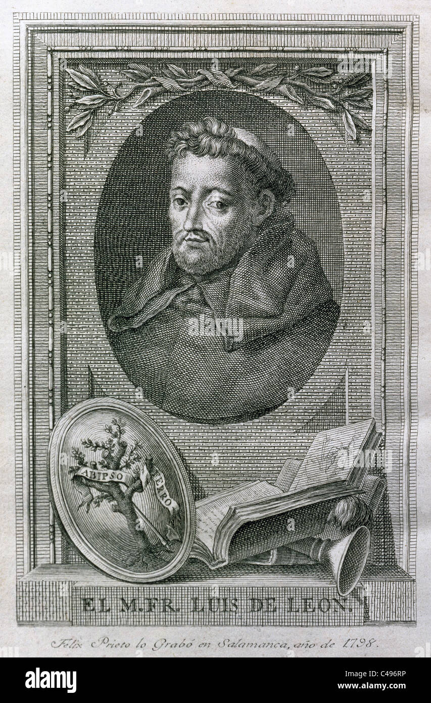 Fray Luis de León (1528-1591). Poeta y escritor de la prosa española del renacimiento. Grabado, 1798. Foto de stock
