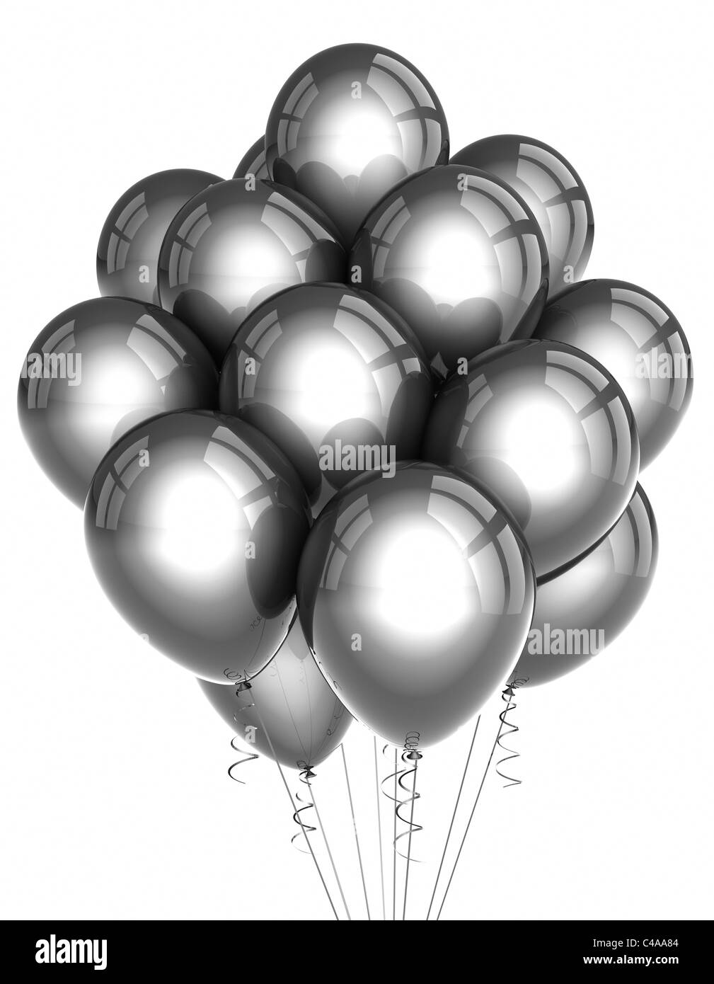 Parte de plata globos sobre fondo blanco. Foto de stock