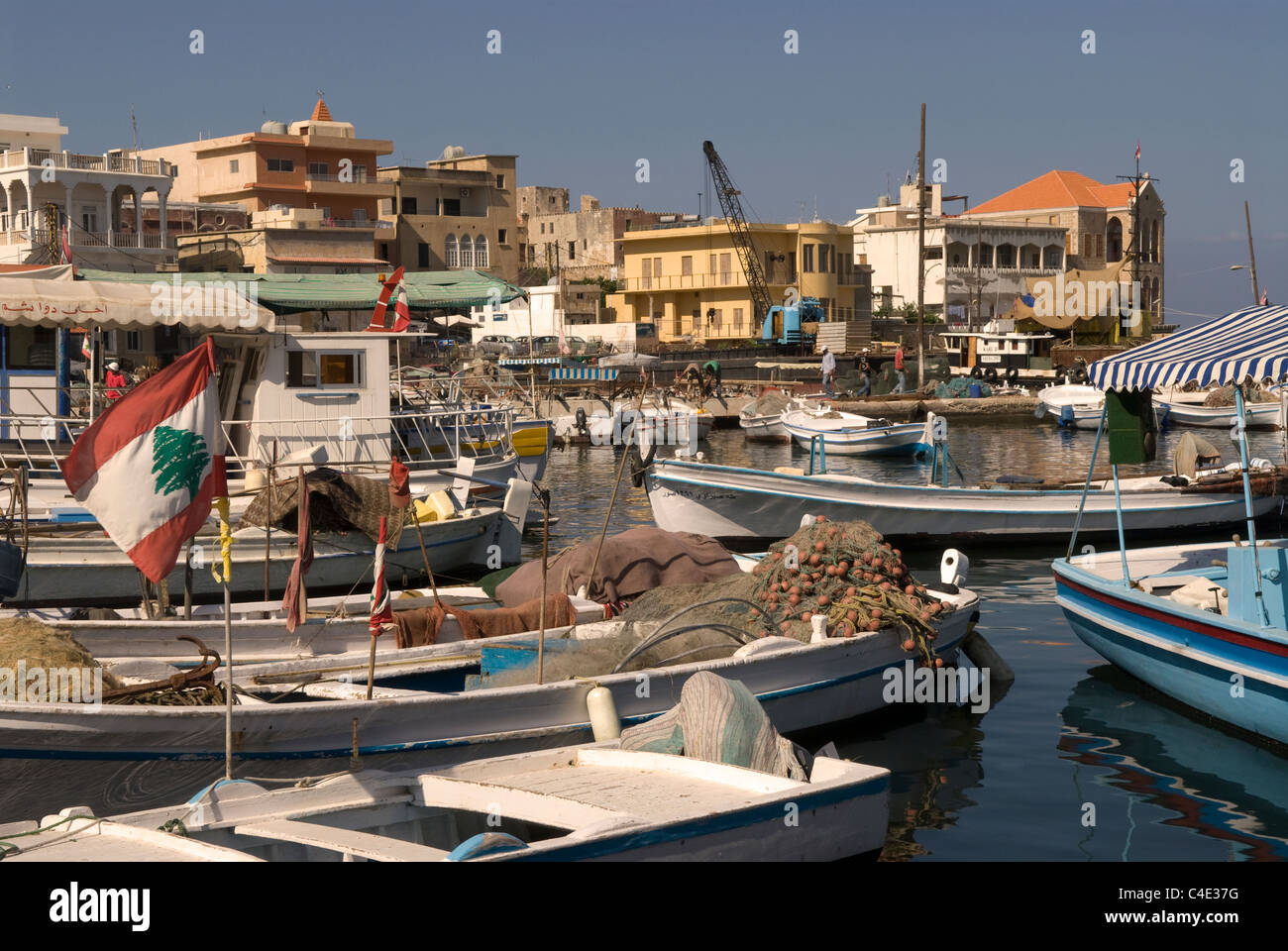 Puerto pesquero, Tiro (Sour), sur del Líbano. Foto de stock