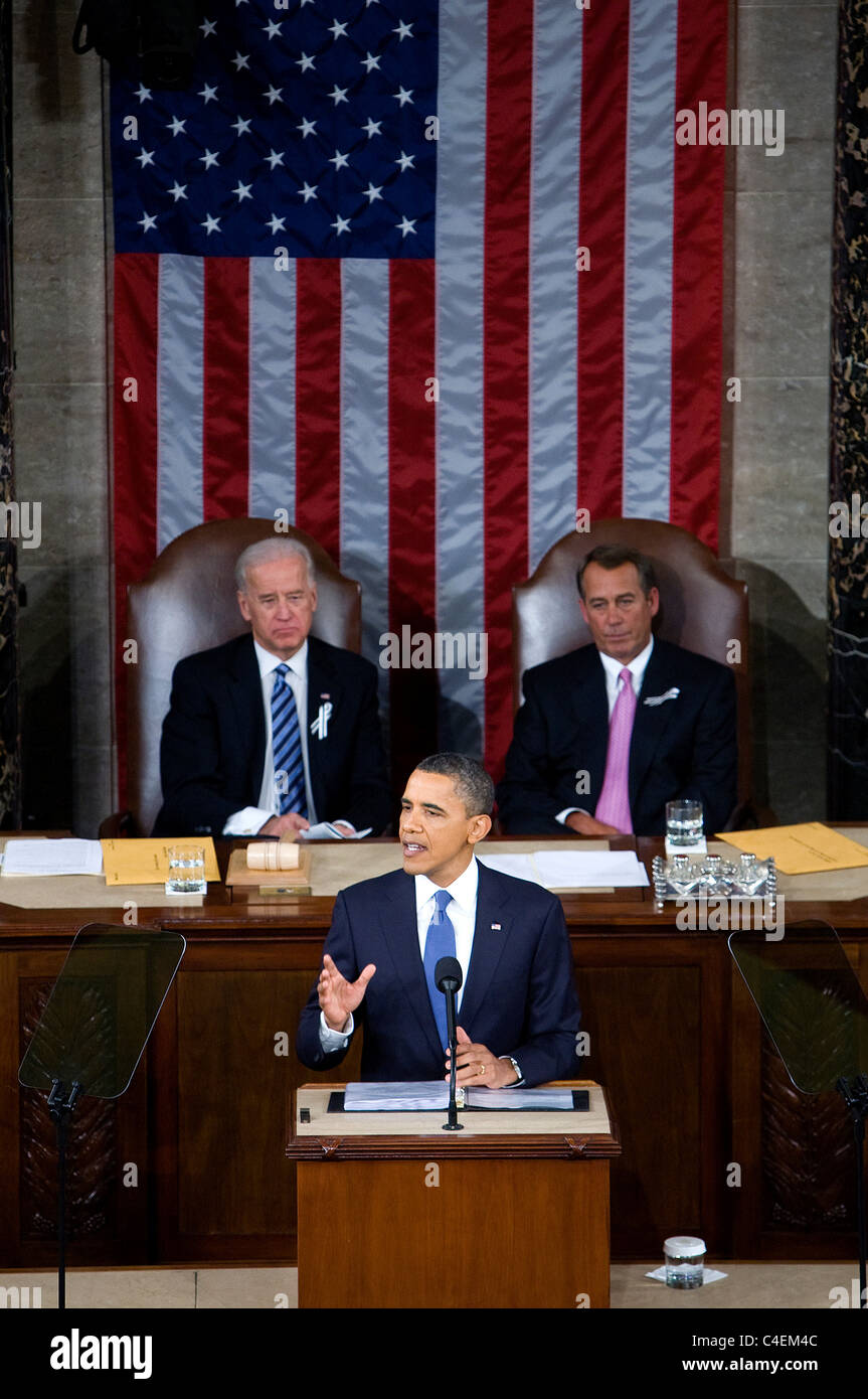 El presidente Barack Obama 2011, pronuncia su discurso sobre el estado de la Unión. Foto de stock