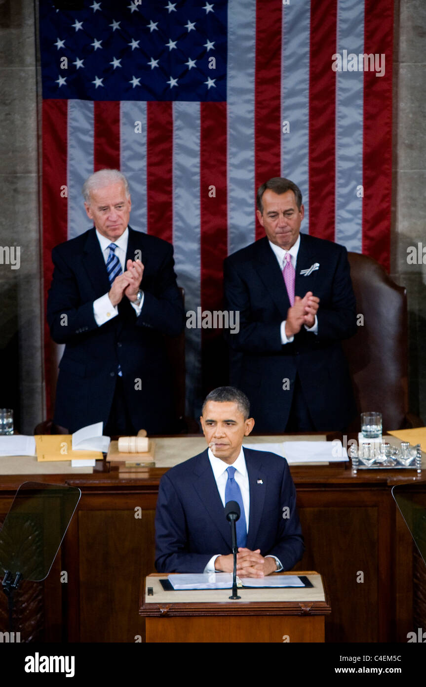 El presidente Barack Obama 2011, pronuncia su discurso sobre el estado de la Unión. Foto de stock
