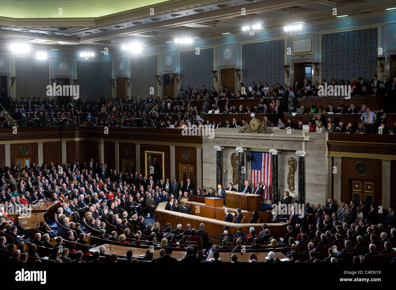 El presidente Barack Obama 2011, pronuncia su discurso sobre el estado de la Unión. Foto de stock