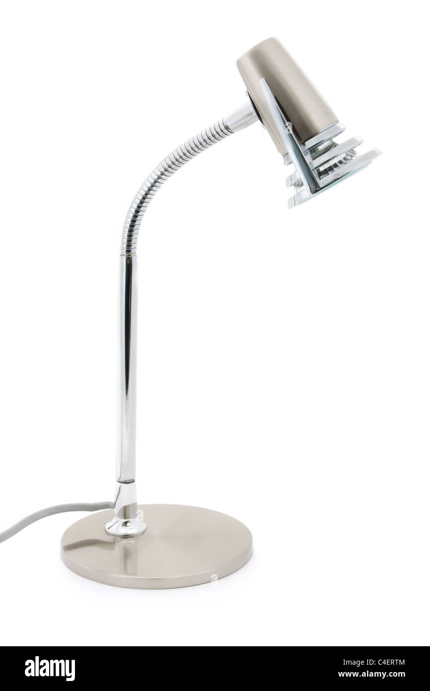Lámpara de escritorio de halógeno de plata aislado en blanco Foto de stock