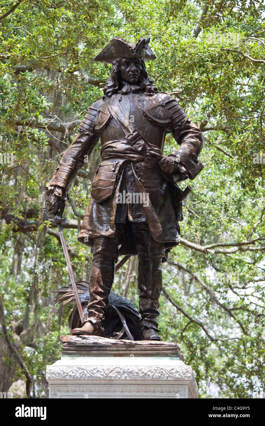 Fundador colonial, el general Oglethorpe monumento, Chippewa Square en Savannah, Georgia Foto de stock