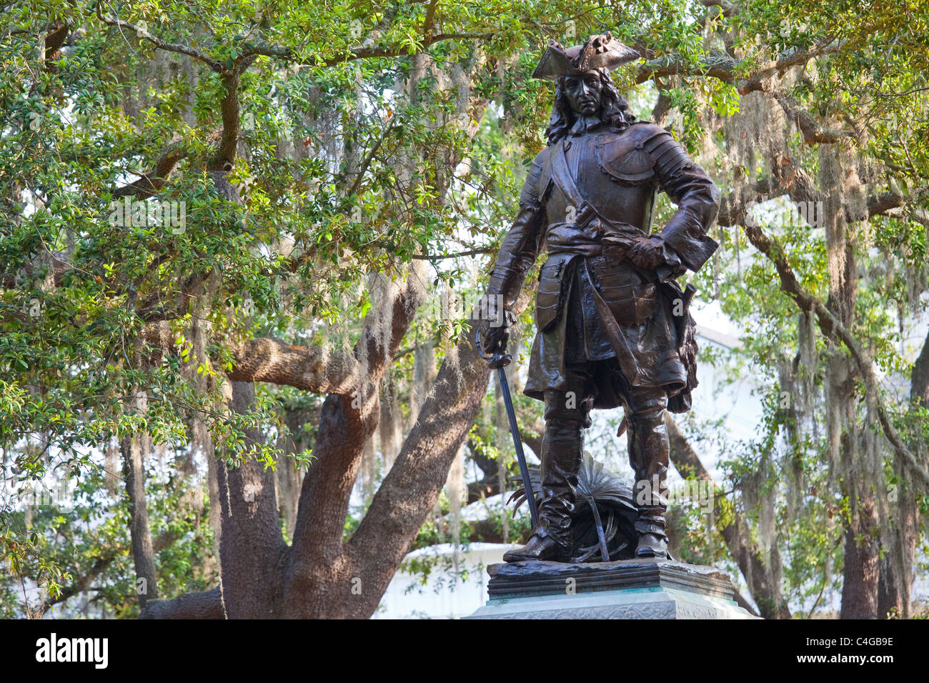 Colonial británico, el general James Oglethorpe, Chippewa Square en Savannah, fundador de Georgia Foto de stock