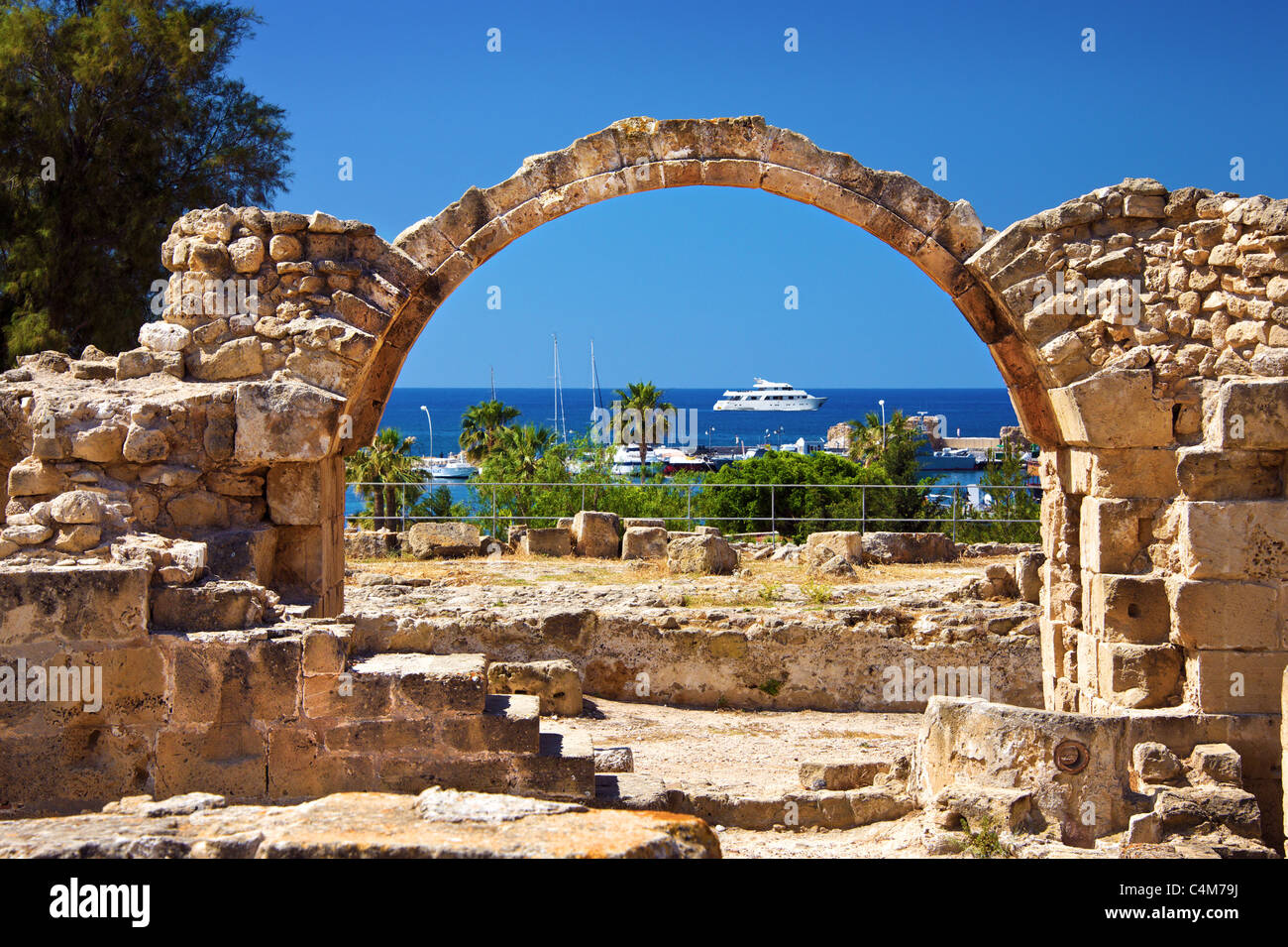 Parque Arqueológico de Paphos ruinas,puerto de Pafos, Chipre Foto de stock