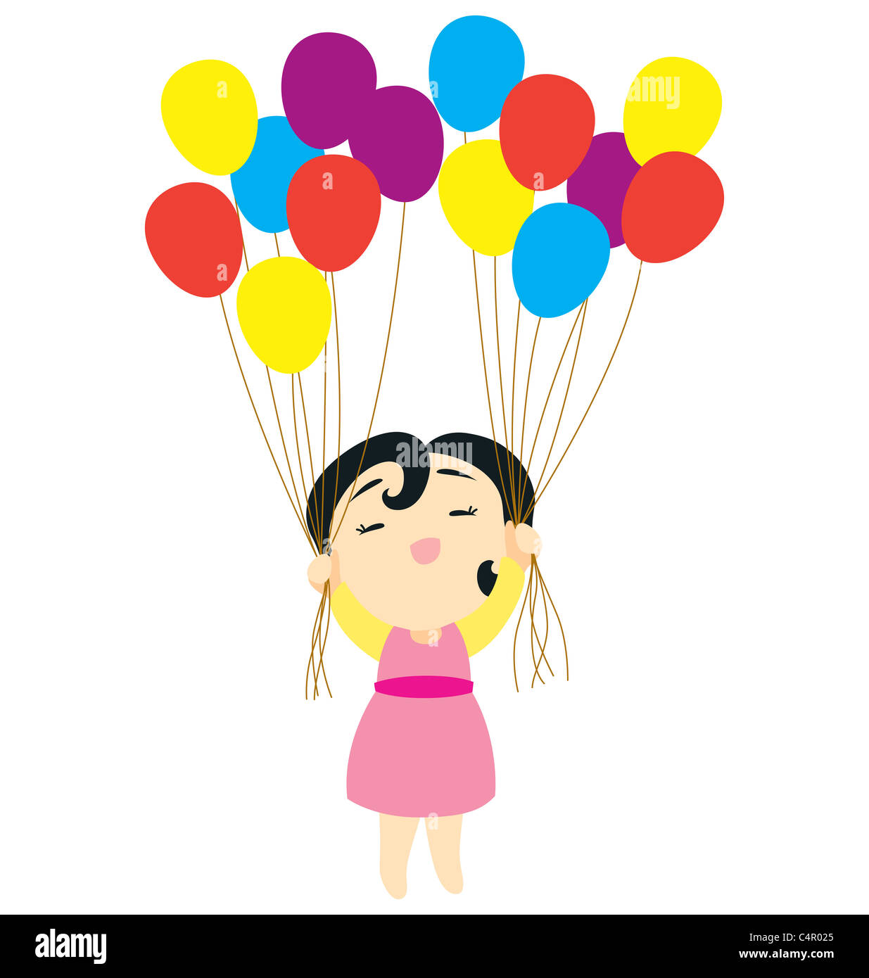 Una pequeña niña personaje sosteniendo un montón de globos de gas y volando  en el cielo Fotografía de stock - Alamy