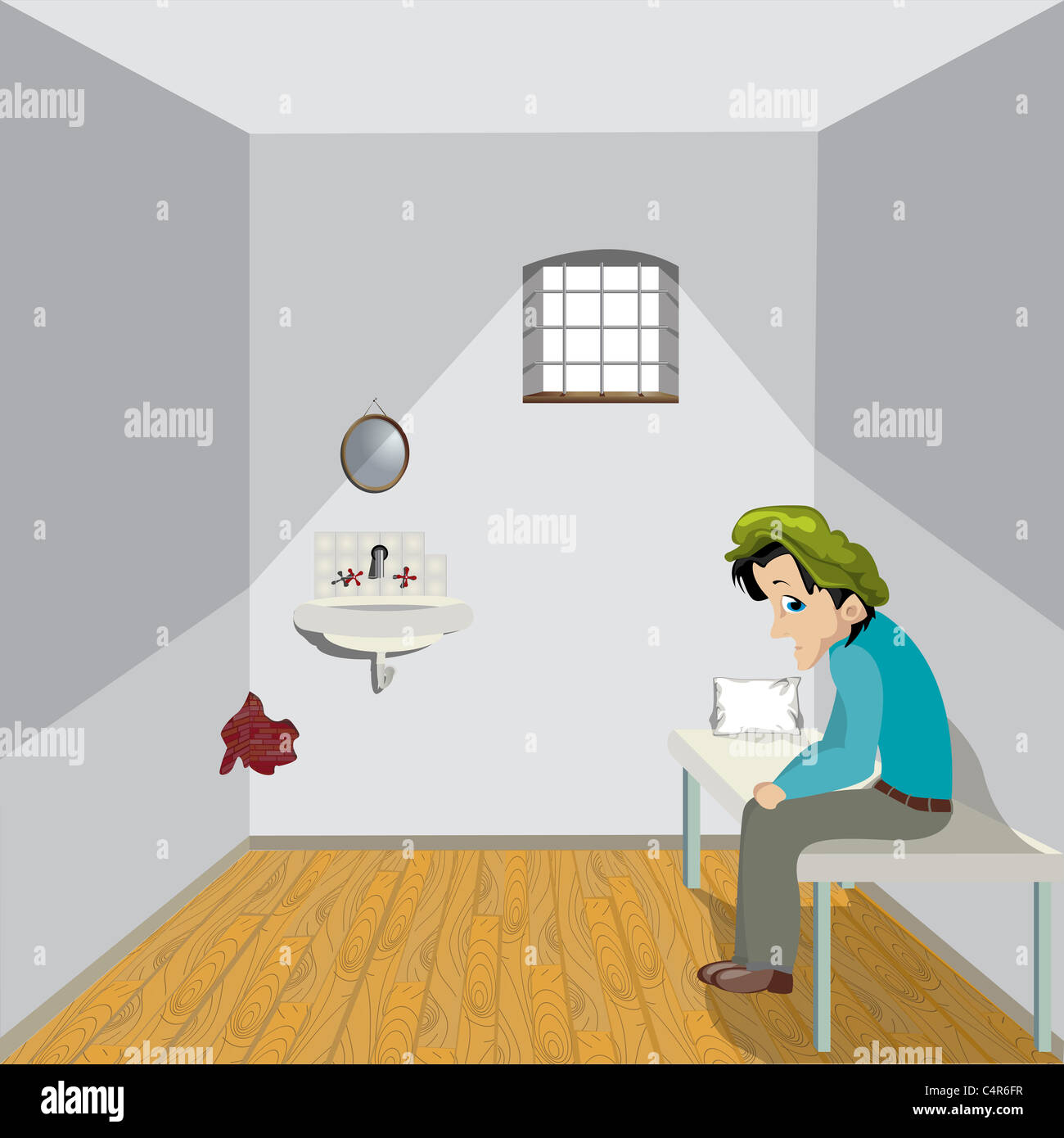 Dibujos animados de un hombre triste y solitario en una habitación  Fotografía de stock - Alamy