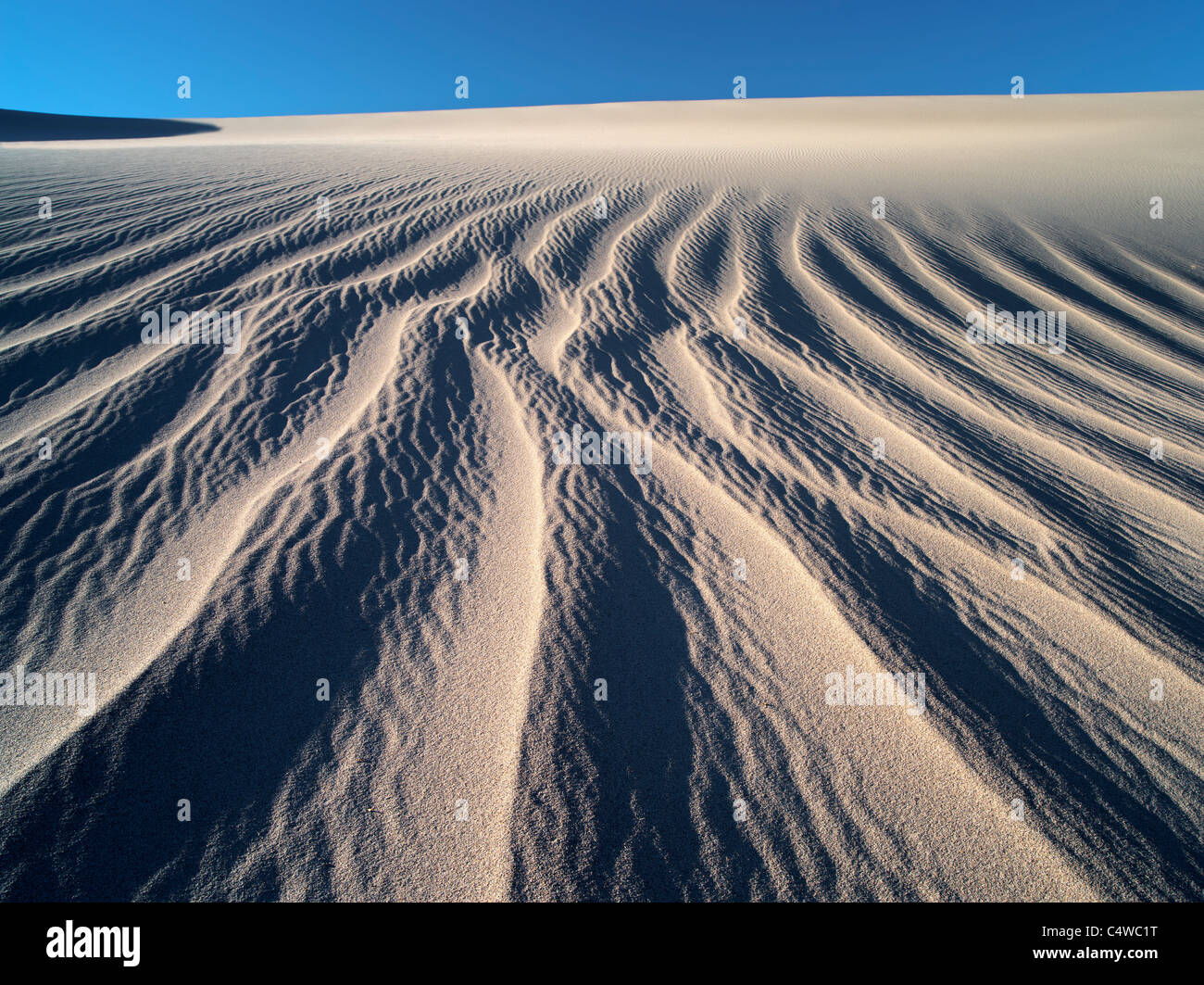 Patrones en la arena tras las intensas tormentas de viento. El Parque Nacional Valle de la Muerte, California Foto de stock