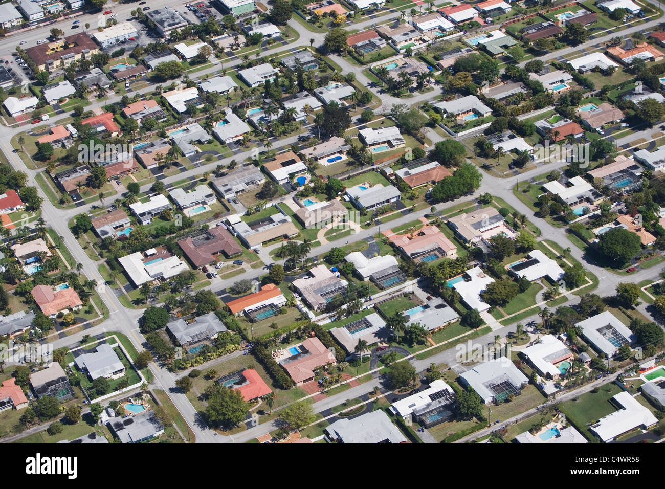Ee.Uu.,Florida,Miami,vista aérea de la zona suburbana de distrito residencial. Foto de stock
