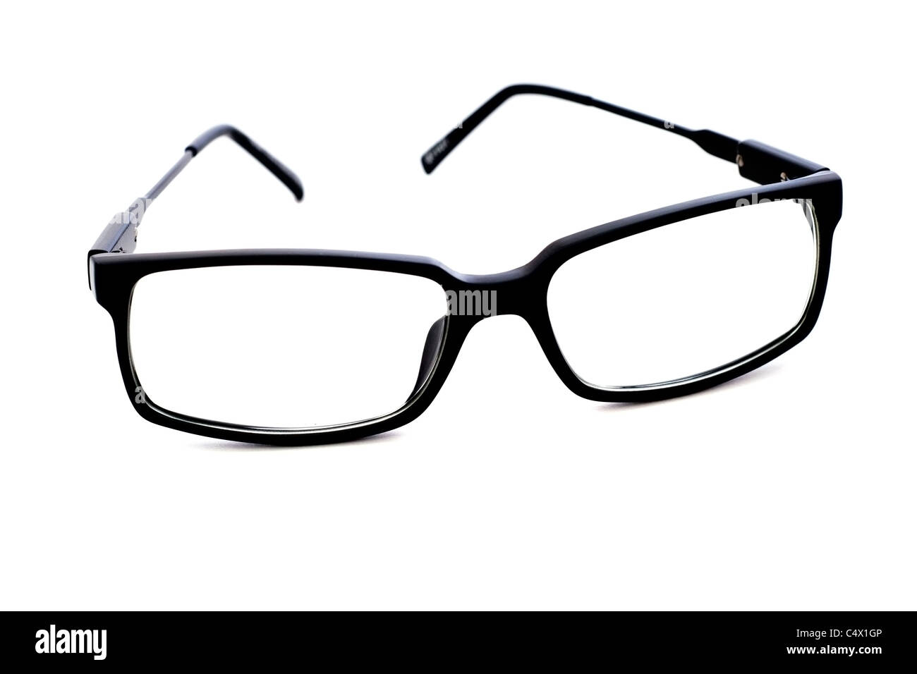Gafas de lectura óptica fotograma en negro sobre fondo blanco. Foto de stock