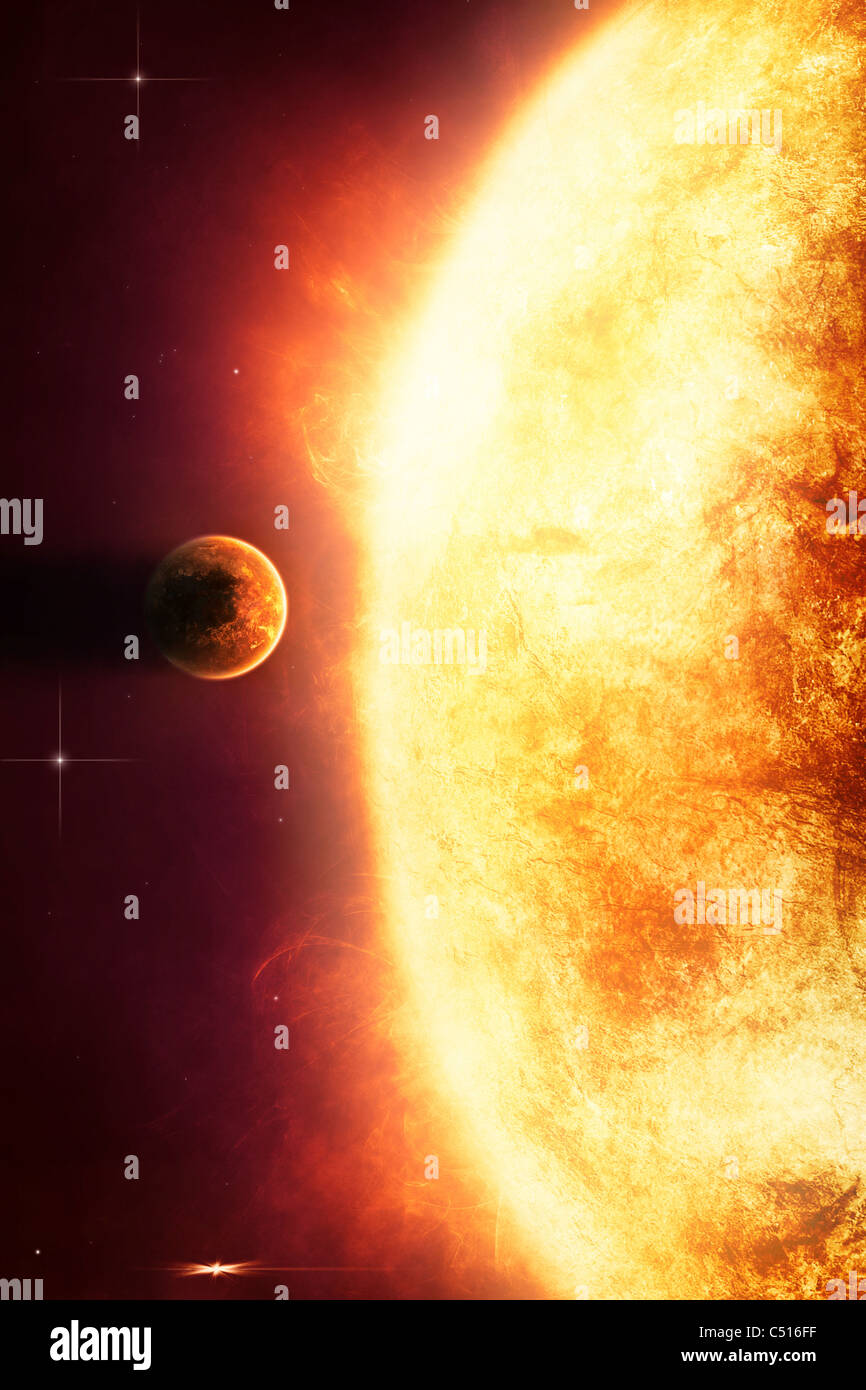 El crecimiento de Sun va a quemar cercano planeta vivo. Foto de stock