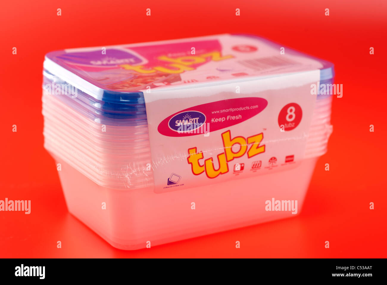 Pack de 8 Smartt Tubz luz de plástico para microondas recipientes de alimentos con tapas Foto de stock