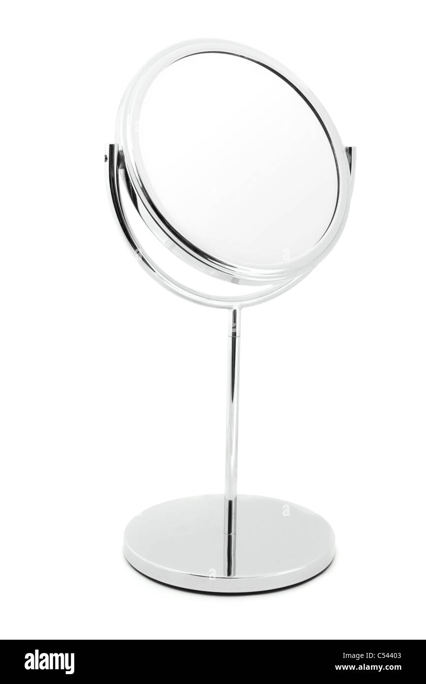 Espejo de plata aislado en blanco Foto de stock