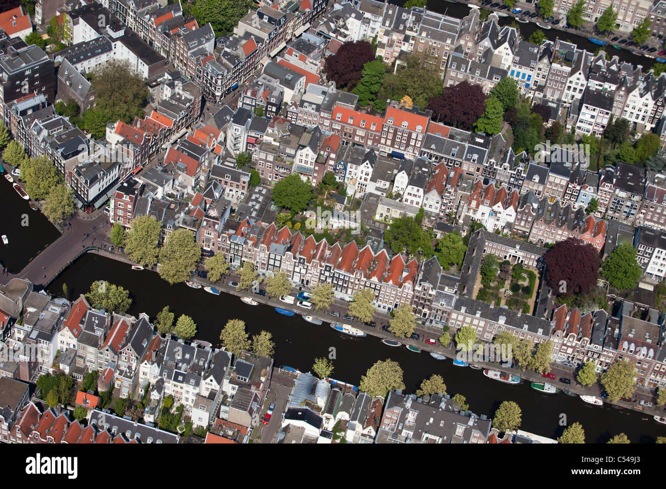 Los Países Bajos, Amsterdam, Antena de canales y del centro de la ciudad. Sitio de Patrimonio Mundial de la Unesco. Foto de stock