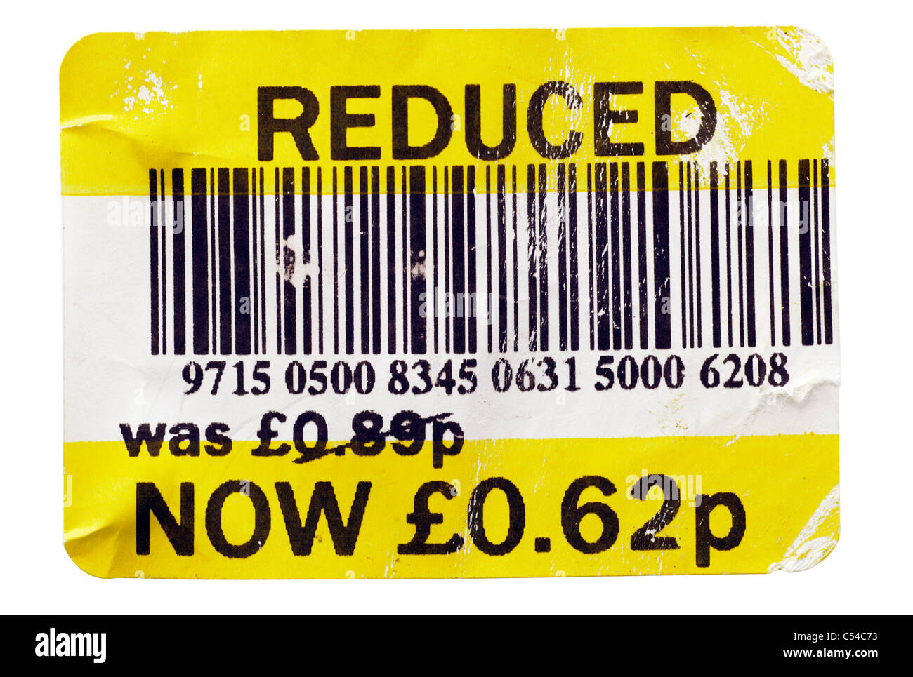 Reducción de supermercados cutres etiqueta con un precio reducido de 89 peniques a 62 peniques. Sólo EDITORIAL Foto de stock