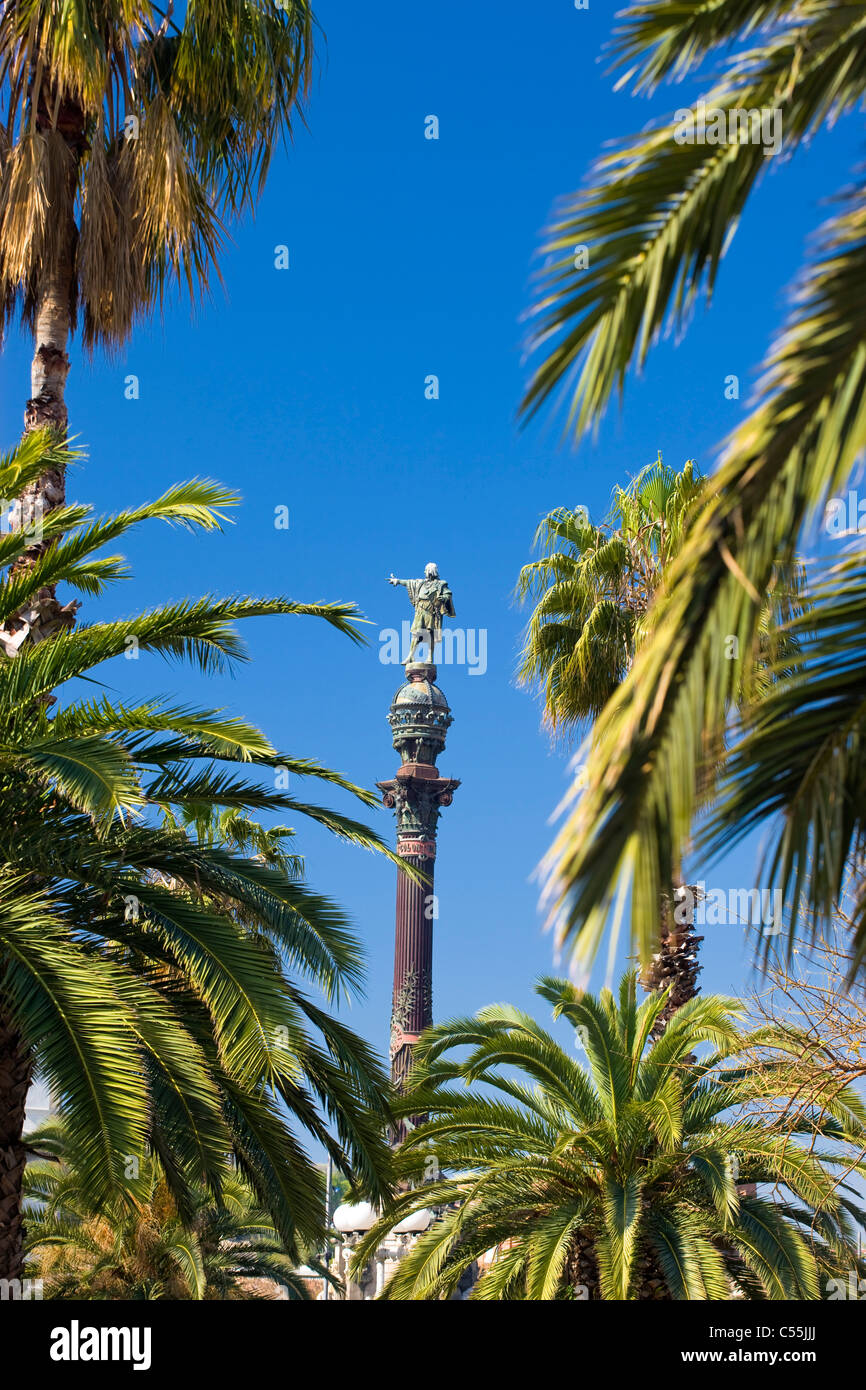 España, Cataluña, Barcelona, Las Ramblas, la Plaza de la puerta de la Paz,  monumento a Cristóbal Colón Fotografía de stock - Alamy