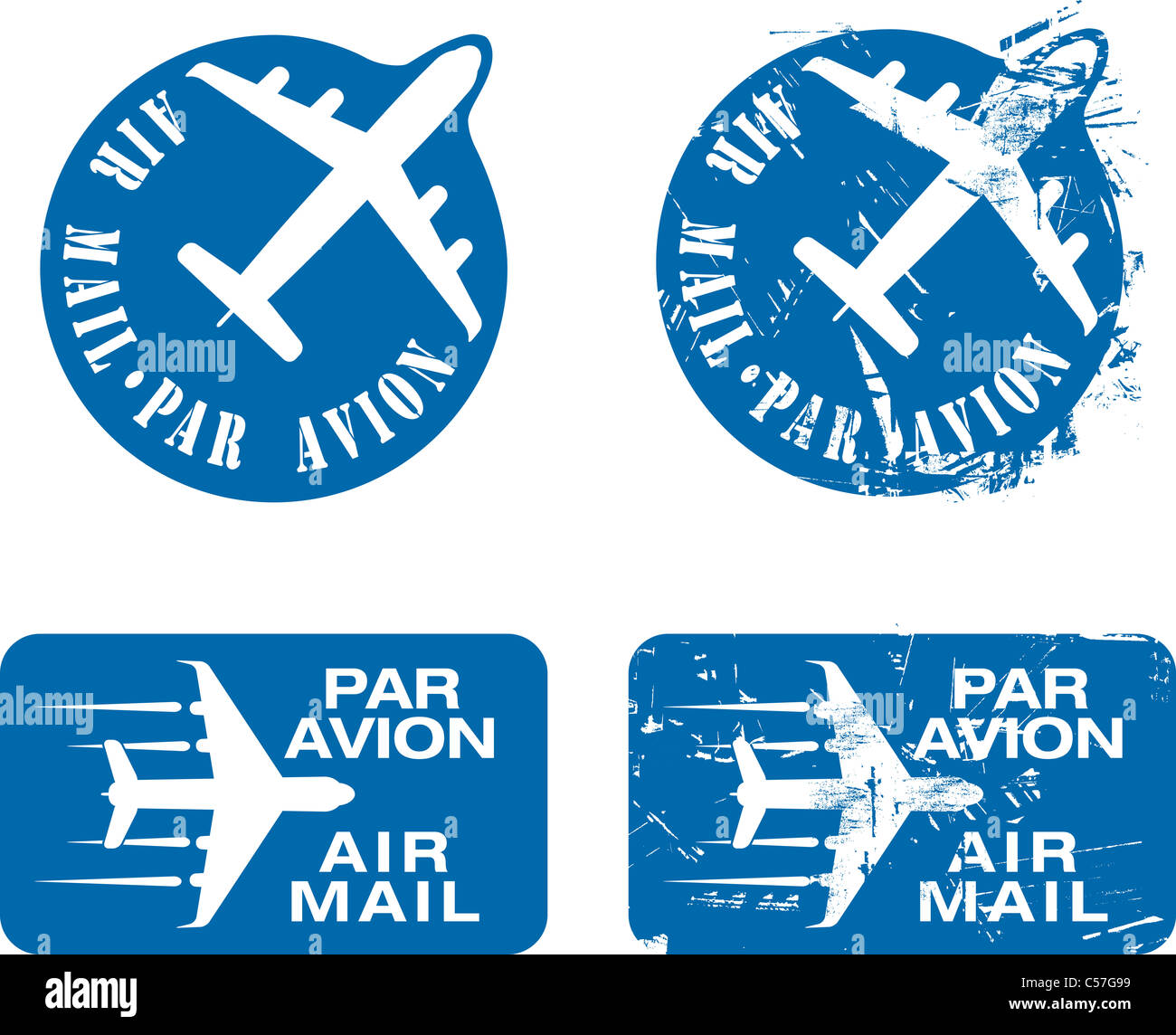 Par Avion o correo aéreo de sellos de goma. Grunge y limpiar la ilustración vectorial. Foto de stock
