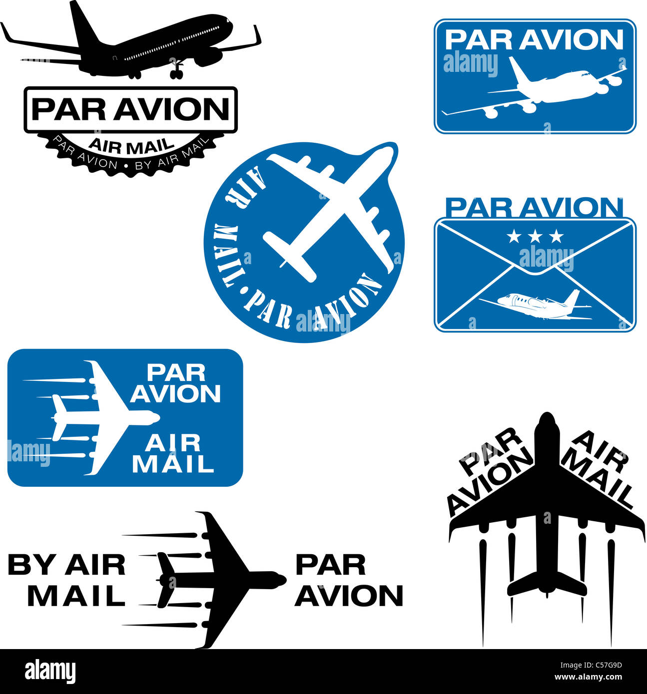 Par Avion o sellos de correo aéreo ilustración vectorial Foto de stock