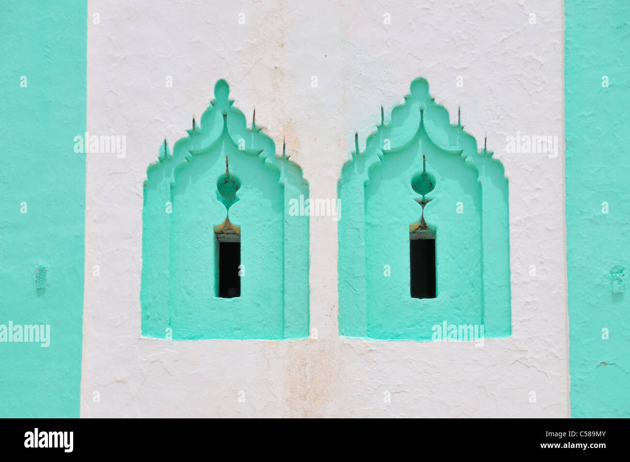 África, Marruecos, Magreb, África del Norte, Sefrou, Minarete, ventana, verde, detalle Foto de stock