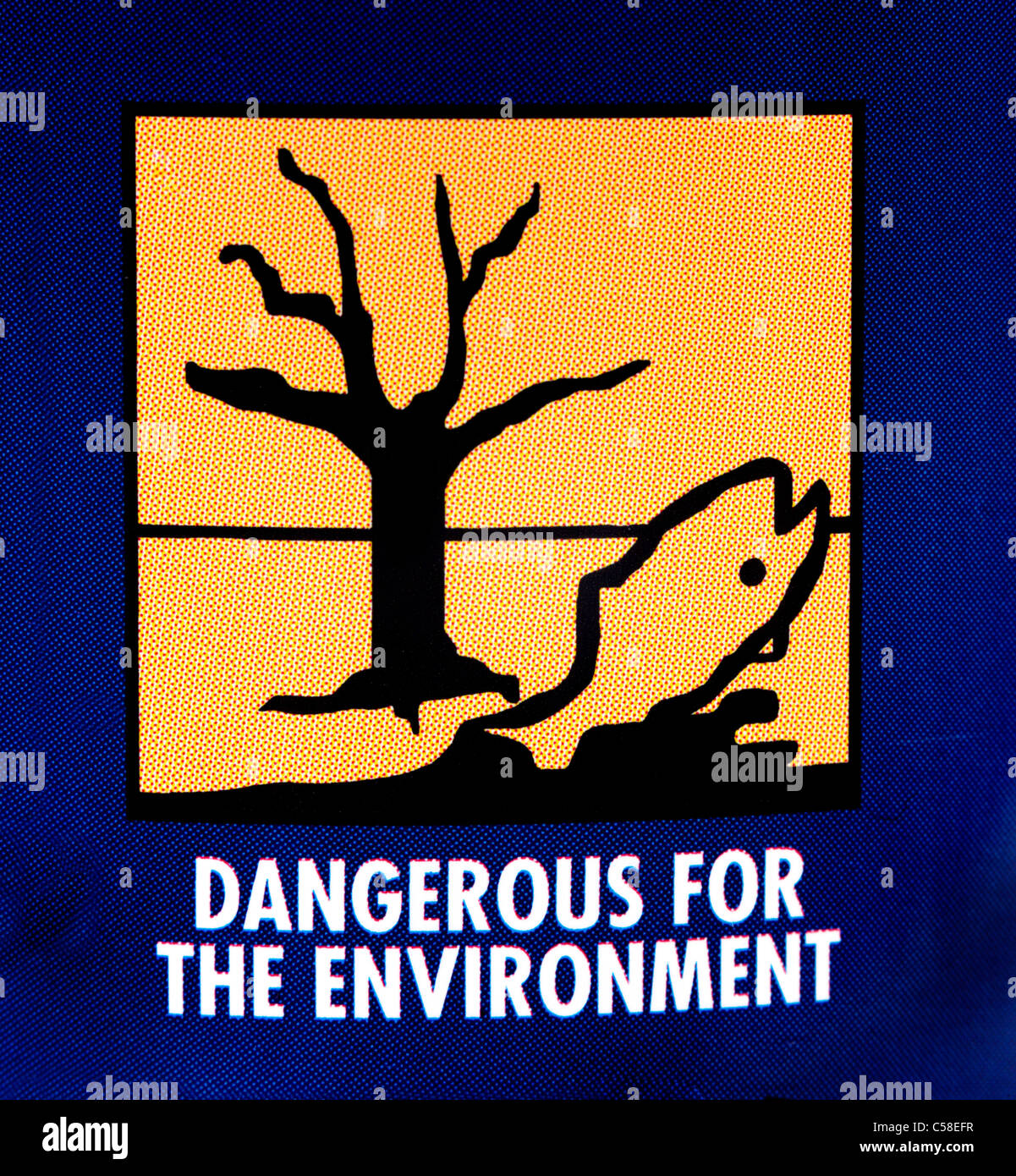 Peligroso para el Medio Ambiente, la etiqueta de advertencia en la cola Foto de stock