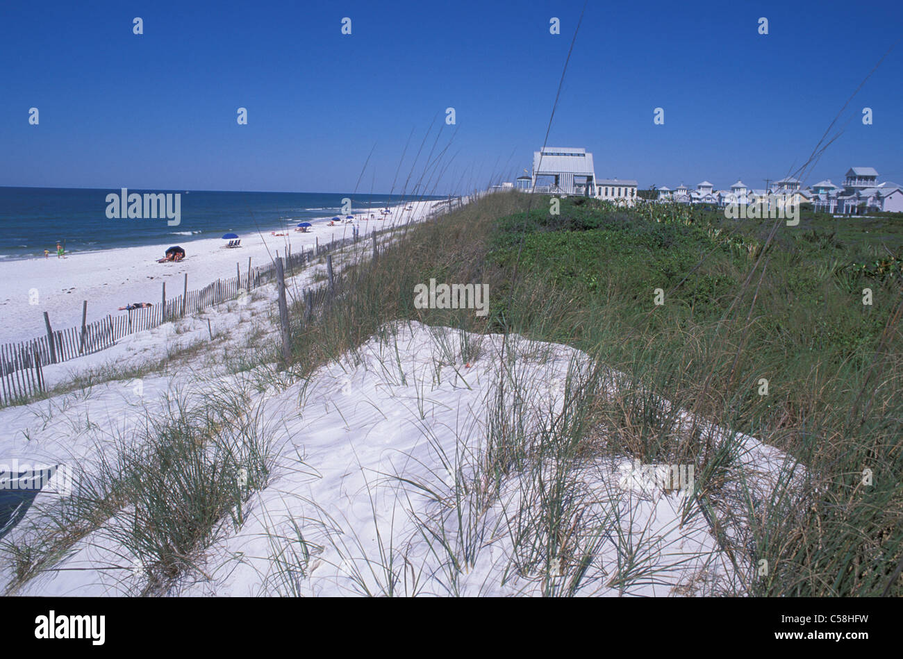 Seaside, la Costa del Golfo, Florida Panhandle, Florida, USA, Estados Unidos, América, arena, dunas, playa Foto de stock