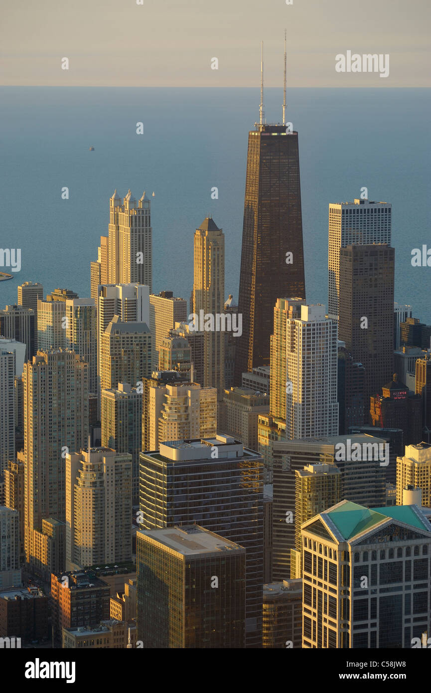 Chicago, desde arriba, desde Willis Tower, Chicago, Illinois, Estados Unidos de América, Estados Unidos, América, los edificios, el lago Michigan, Foto de stock