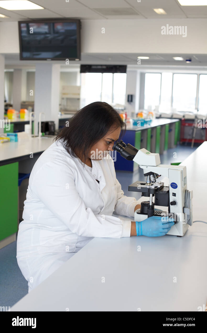 Miércoles, 6 de julio de 2011 técnico de laboratorio en el trabajo en la Leeds Metropolitan University.Bio laboratorios de química. Foto de stock