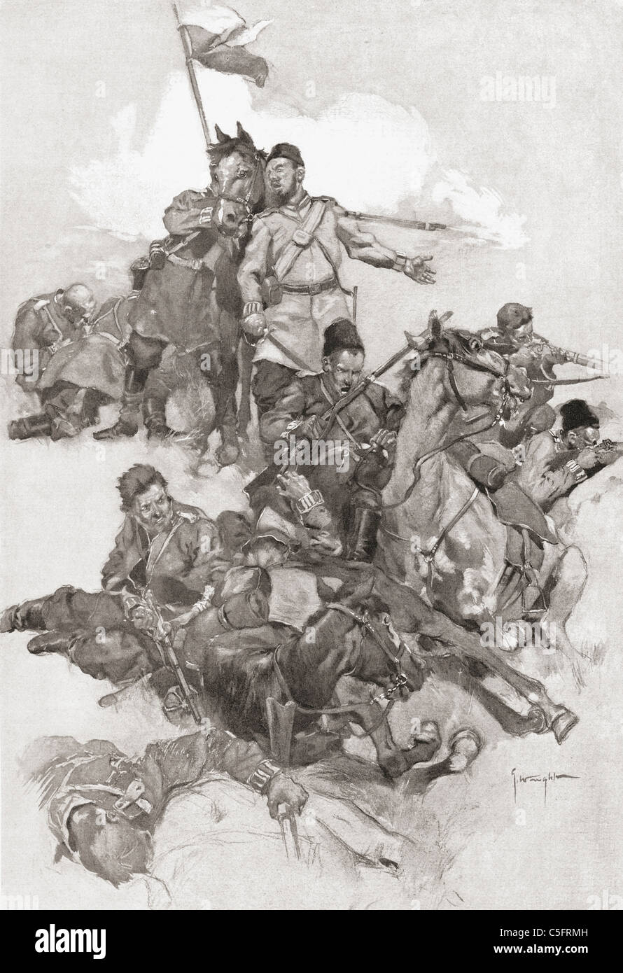 Los cosacos combatiendo en formación cuadrado hueco. Foto de stock