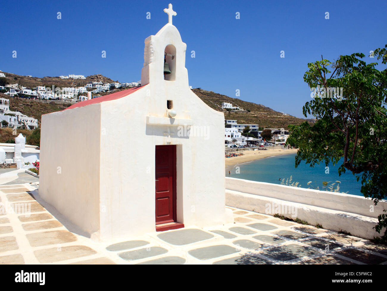 Agios Stefanos capilla de la Iglesia Ortodoxa Griega griego isla Mykonos Cyclades Grecia UE EUROPA Unión Europea Foto de stock
