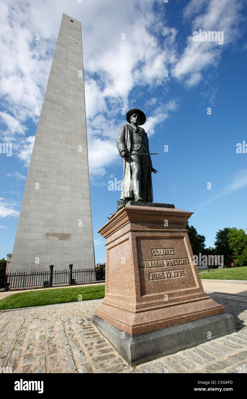 Estatua del Coronel William Prescott, Bunker hill Monument, Boston, Massachusetts Foto de stock