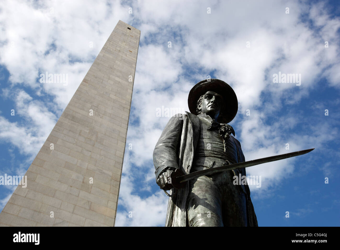 Estatua del Coronel William Prescott, Bunker hill Monument, Boston, Massachusetts Foto de stock