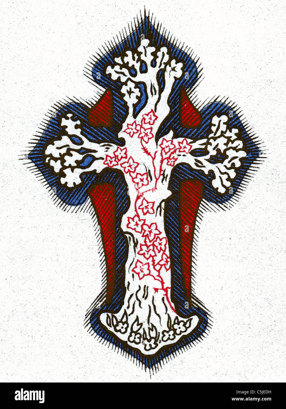 Cruz cristiana con viñas retorcidas, ramitas y ramas Foto de stock