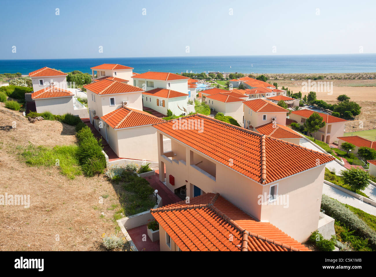 Una villa de vacaciones en Skala Eresou en Lesbos, Grecia. Foto de stock