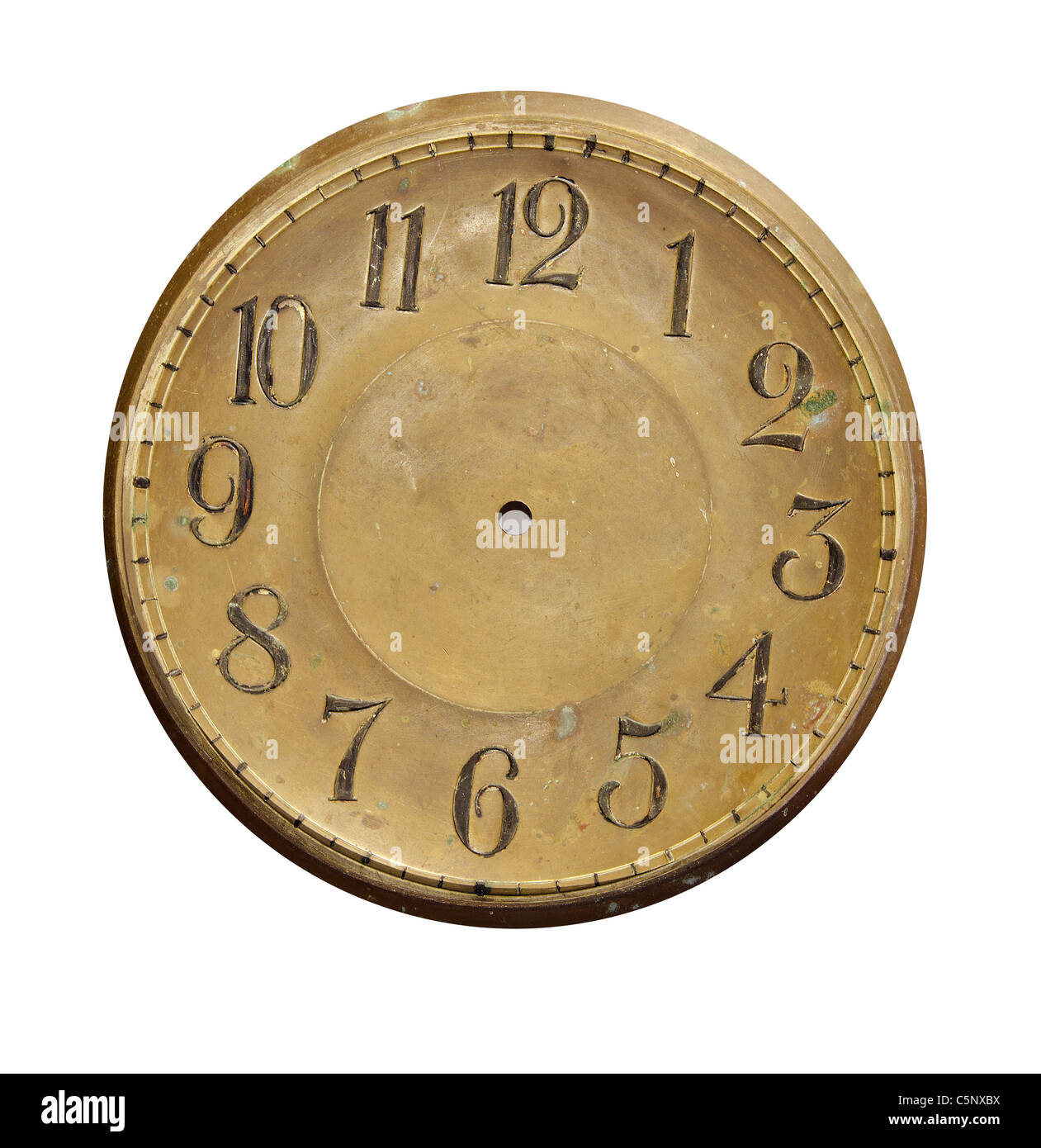 Aislado en blanco y el grunge vintage Reloj de latón Foto de stock