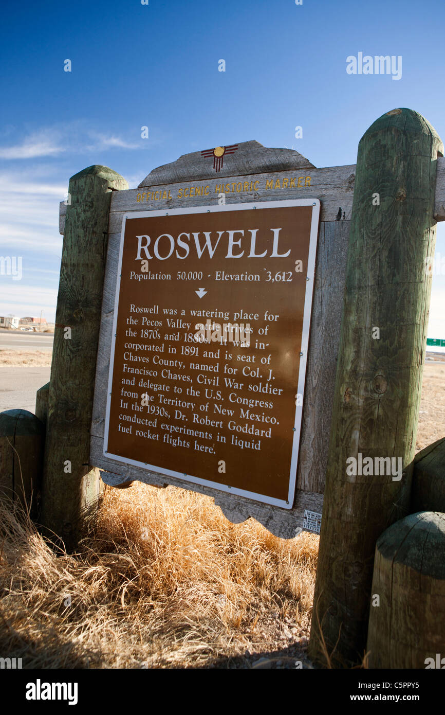 De Roswell. 50.000 habitantes - la altitud 3.612. Roswell era un lugar de riego para el valle de Pecos arreos de 1870s y 1880s. Foto de stock