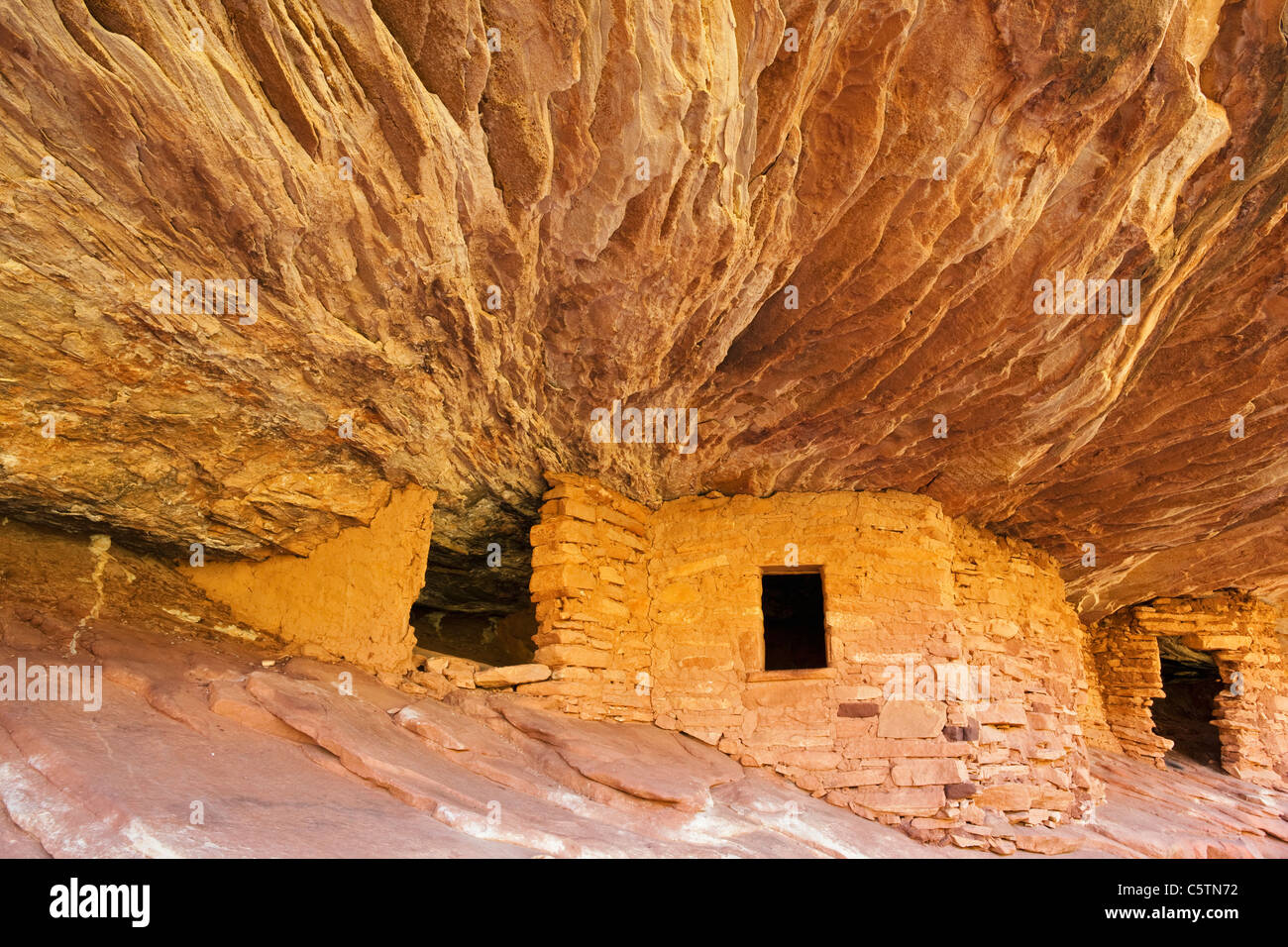 Estados Unidos, Utah, Casa de Fuego, ruinas indias en North Fork de Mule cañón en la Mesa de cedro Foto de stock