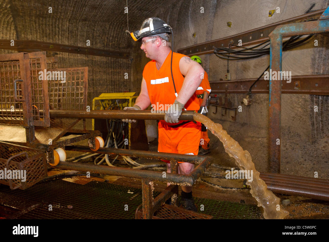 Una muestra básica de perforación en la mina de potasa Boulby Foto de stock