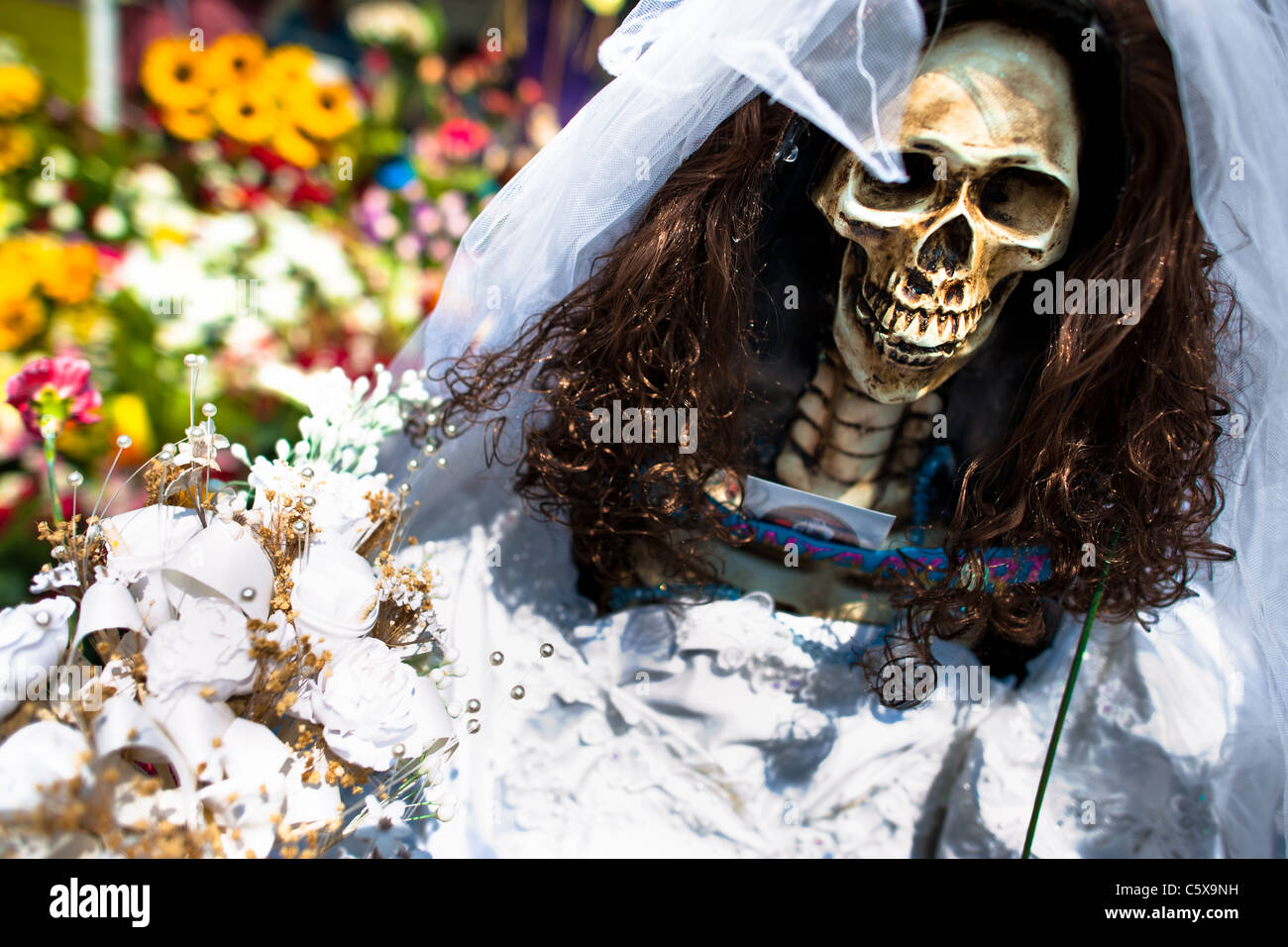 Una estatua de la santa muerte (santa muerte) vestida con un traje de novia  visto fuera del santuario, en tepito, en la ciudad de México, México  Fotografía de stock - Alamy