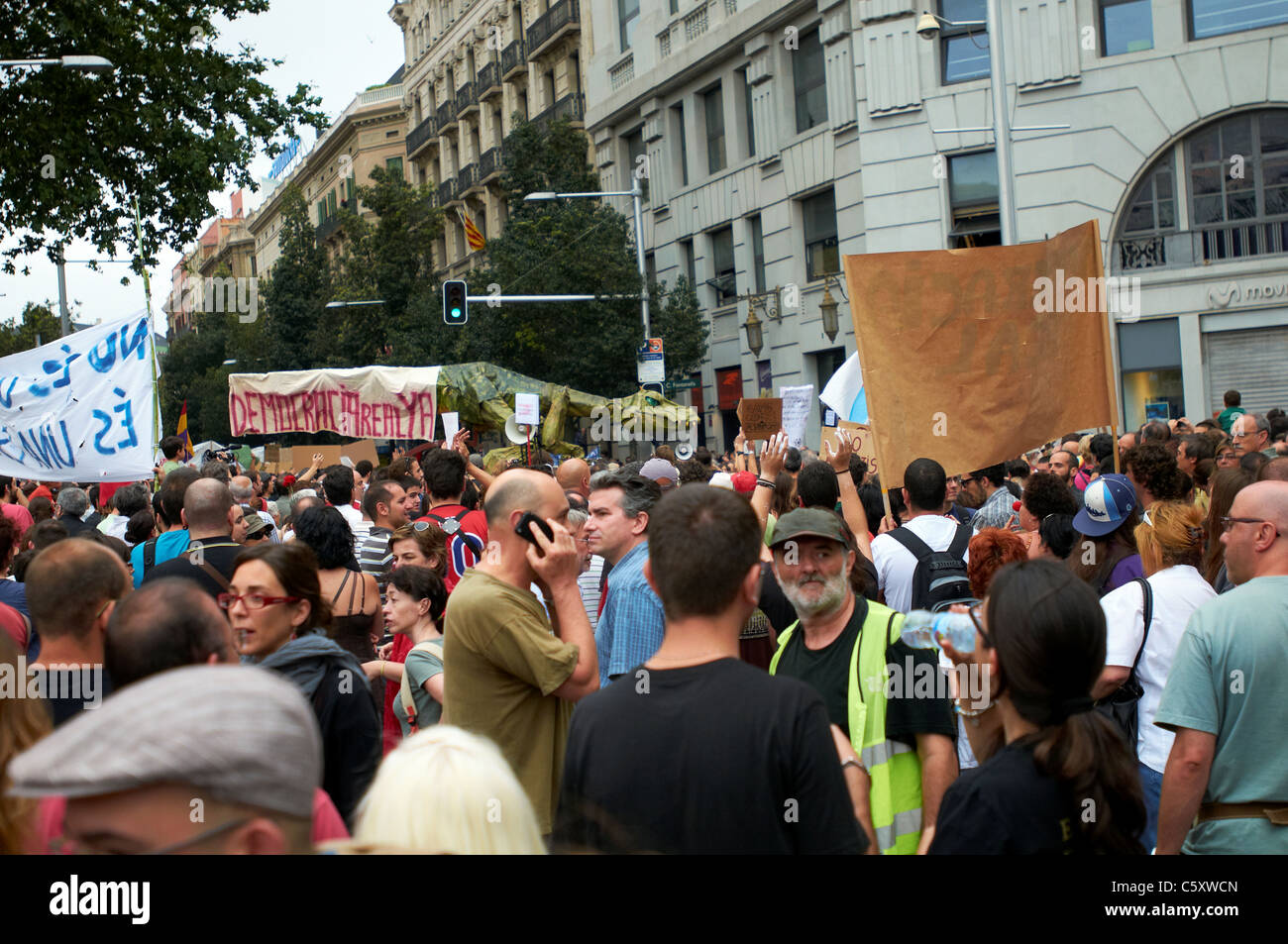 -Manifestación movimiento 15M- Barcelona, Revolución Española. Foto de stock