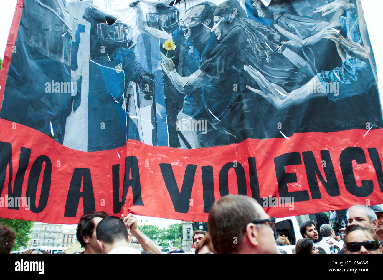 -Revolución Española- Demostración el movimiento 15M en Barcelona, España. Foto de stock