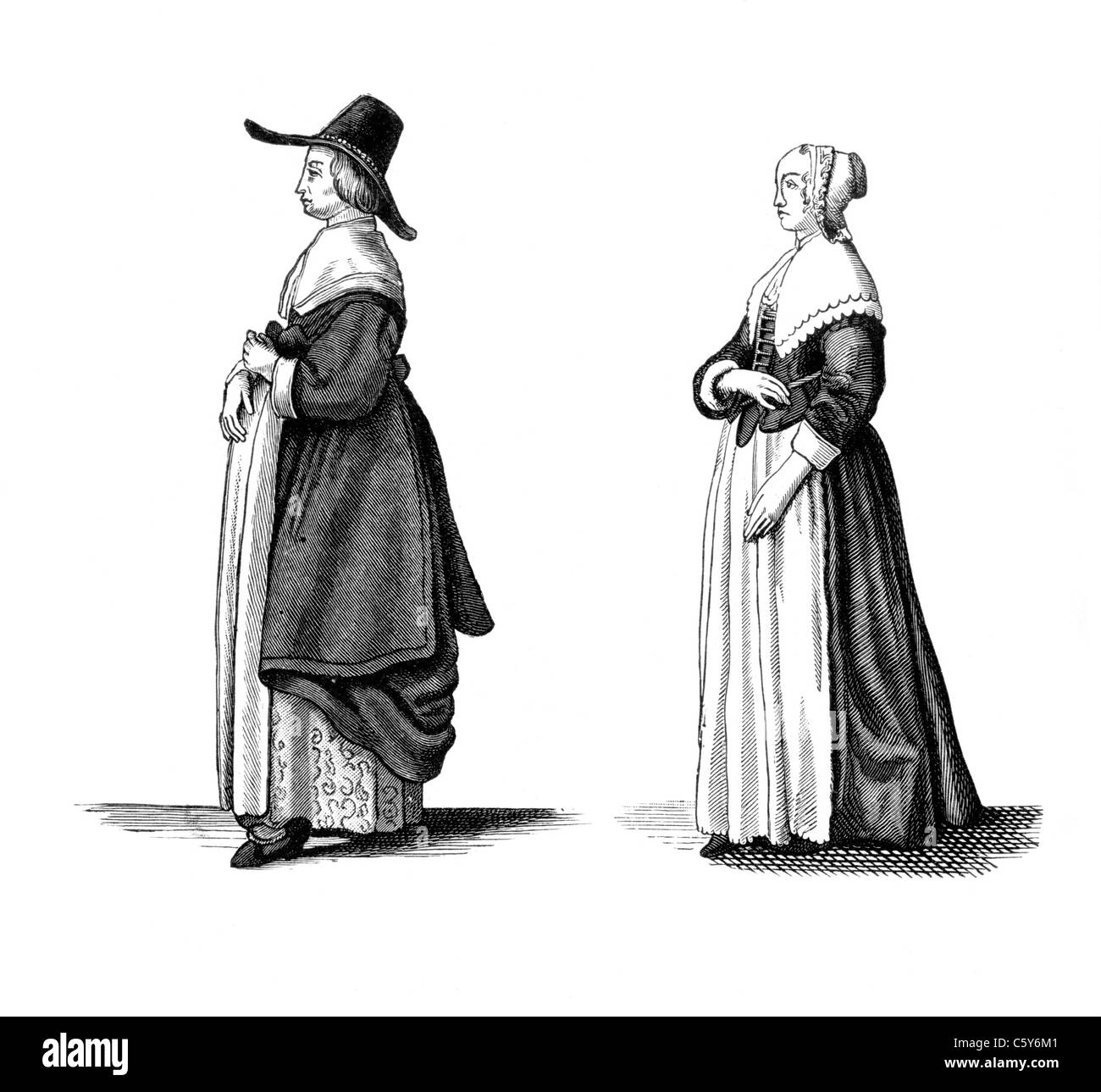 Un comerciante inglés de la esposa y la hija del ciudadano, Wencelslaus grite, 'Aula Veneris', 1649; Blanco y Negro Ilustración; Foto de stock