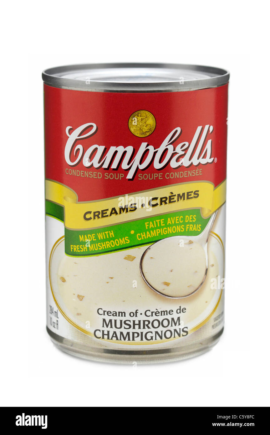 Lata de sopa Campbells, Crema de Champiñones, Campbell's Soup Foto de stock