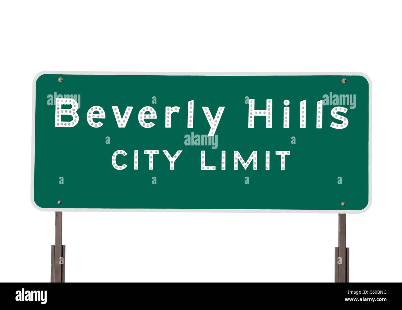 Los límites de la ciudad de Beverly Hills signo aislado en blanco. Foto de stock