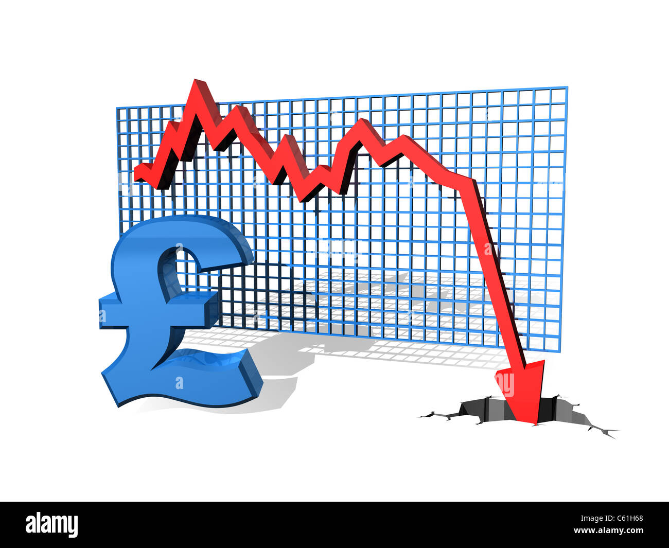 Gráfico que muestra el descenso del valor de la libra Foto de stock