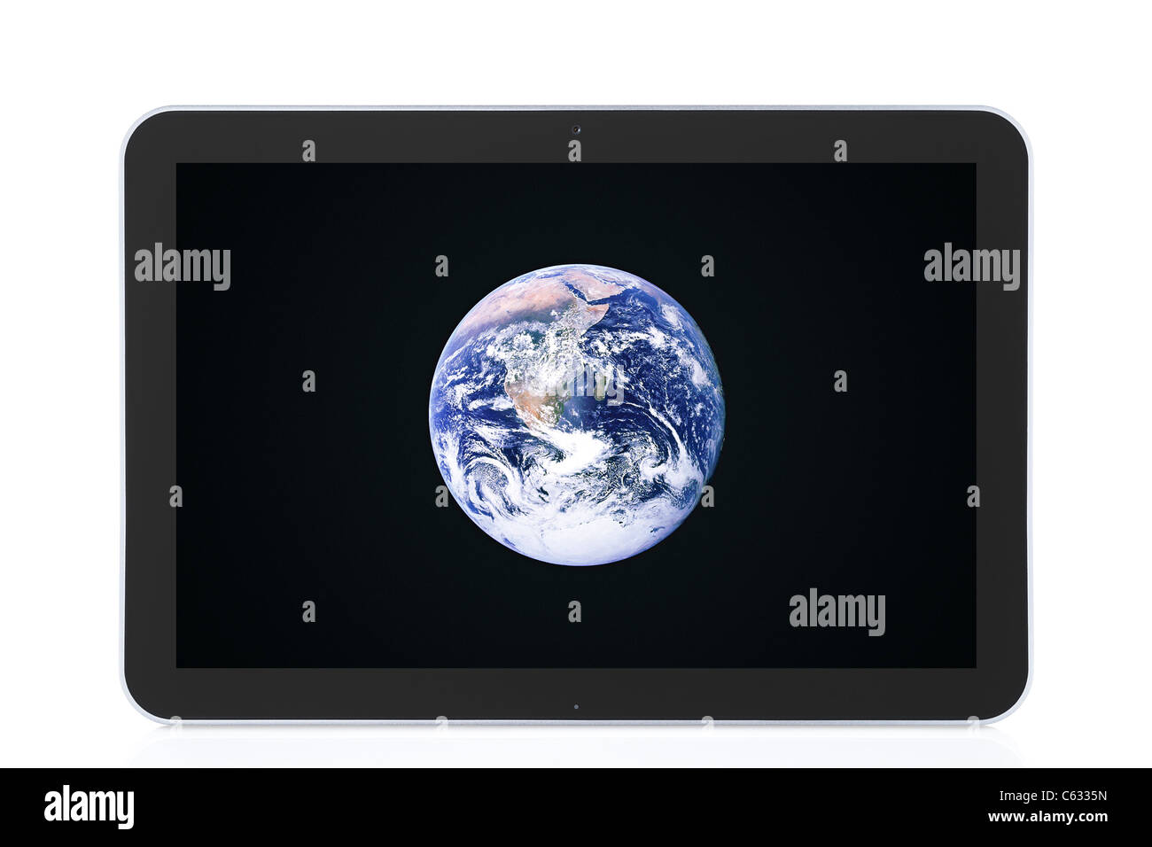 Tablet PC con el planeta Tierra en la pantalla Foto de stock