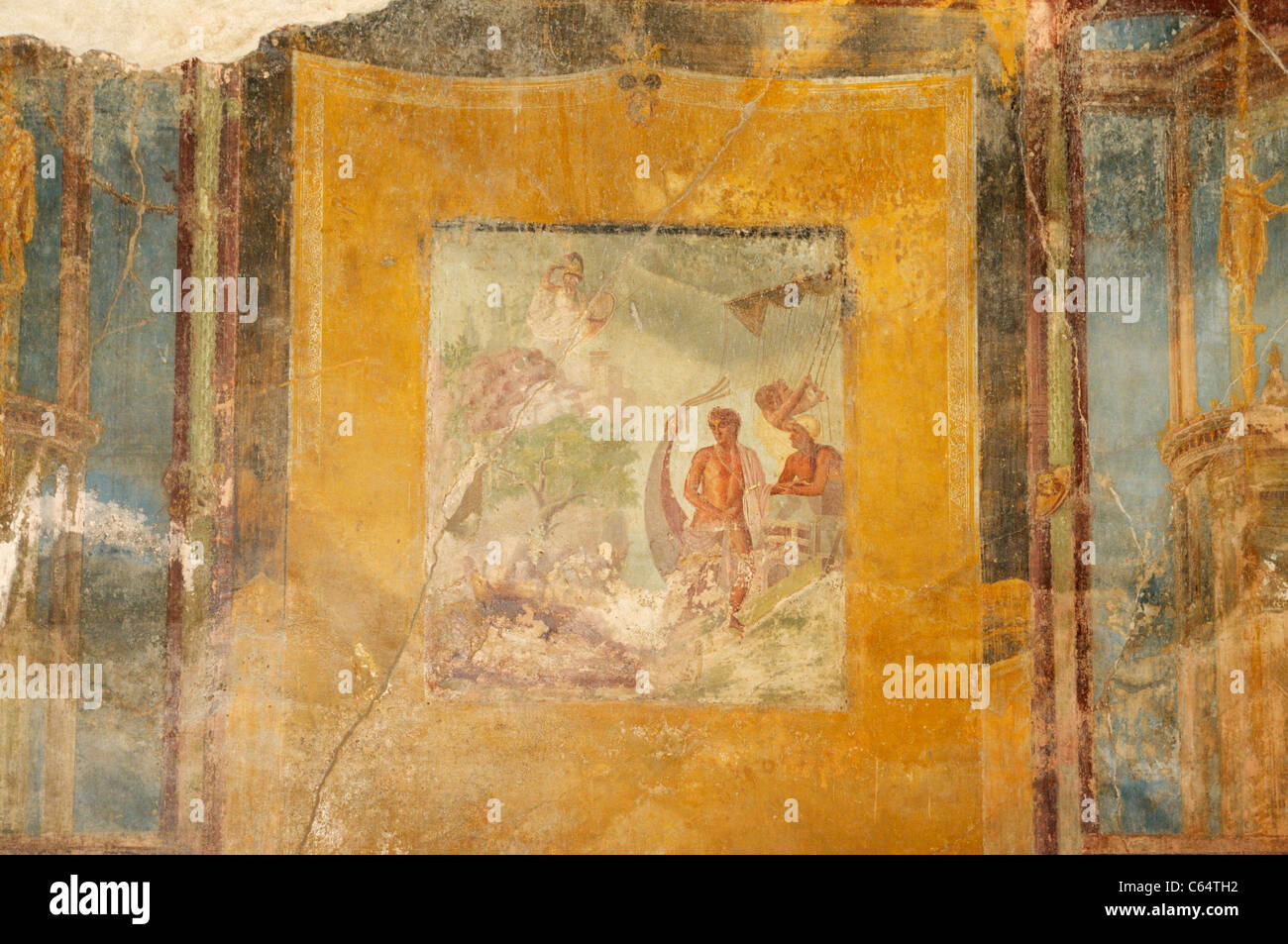 Fresco de Teseo buque embarque dejando detrás de Ariadna, la casa del poeta trágico, Pompeya Foto de stock