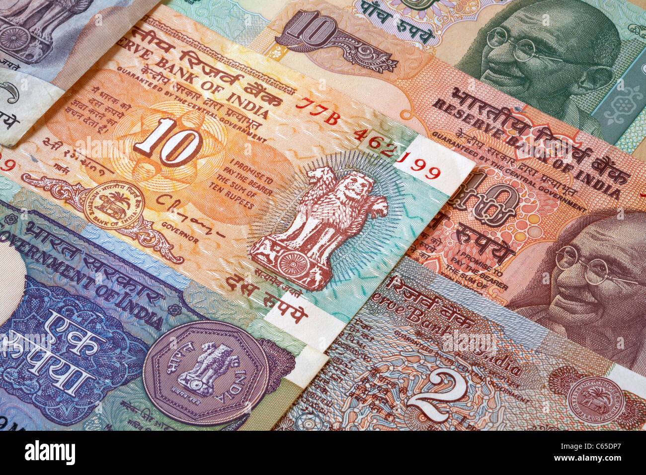Moneda India Billetes de Rupias Foto de stock